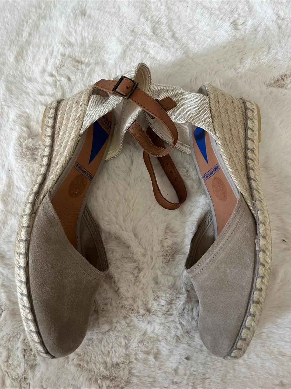 Neutral Taupe Espadrille Wedge Sandals with Ankle Strap made in Spain 🇪🇸